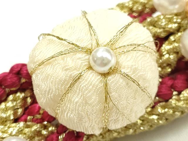 平和屋着物●和装小物　振袖用帯締め　装飾　ちりめん細工　パール　金糸　逸品　AABK9663ay