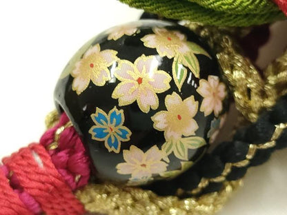平和屋着物●和装小物　振袖用帯締め　装飾　ちりめん細工　飾り玉　金糸　正絹　逸品　AABK9666ay