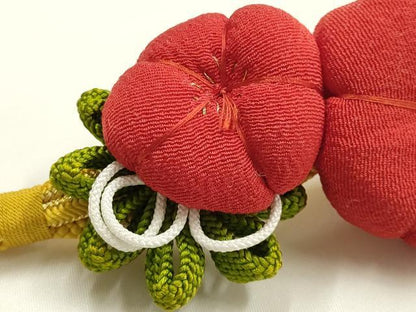 平和屋着物●和装小物　振袖用帯締め　装飾　ちりめん細工　金糸　撚り房　正絹　逸品　AABK9670ay