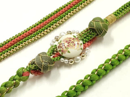 平和屋着物●和装小物　振袖用帯締め　装飾　蒔絵　パール　あわじ玉　金糸　正絹　逸品　未使用　AABK9671ay