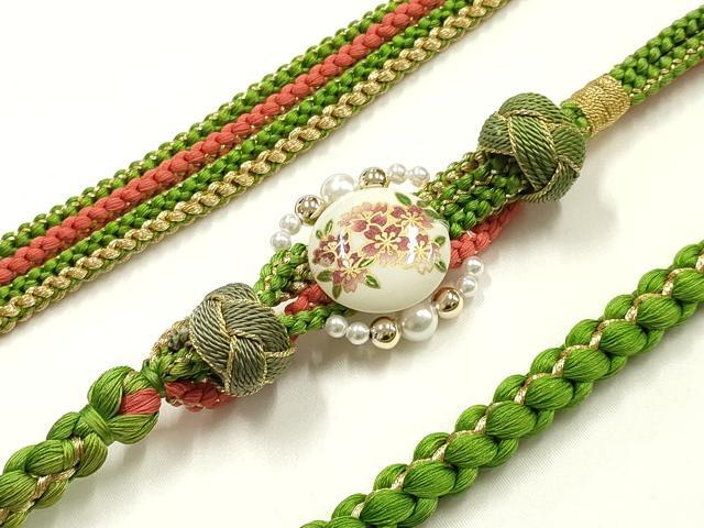 平和屋着物●和装小物　振袖用帯締め　装飾　蒔絵　パール　あわじ玉　金糸　正絹　逸品　未使用　AABK9671ay
