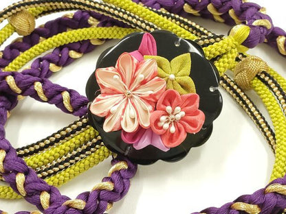 平和屋着物●和装小物　振袖用帯締め　装飾　つまみ細工　小田巻　金糸　逸品　AABK9675ay