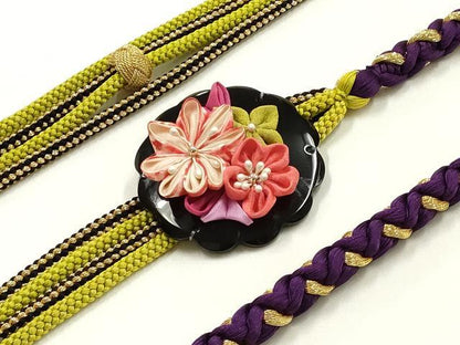 平和屋着物●和装小物　振袖用帯締め　装飾　つまみ細工　小田巻　金糸　逸品　AABK9675ay
