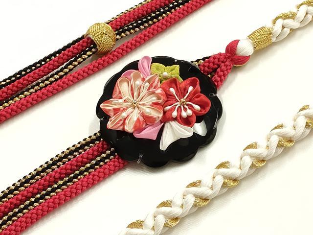 平和屋着物●和装小物　振袖用帯締め　装飾　つまみ細工　小田巻　金糸　正絹　逸品　AABK9676ay