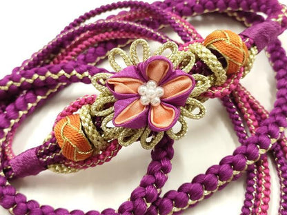 平和屋着物●和装小物　振袖用帯締め　装飾　つまみ細工　飾り玉　あわじ玉　金糸　正絹　逸品　AABK9682ay