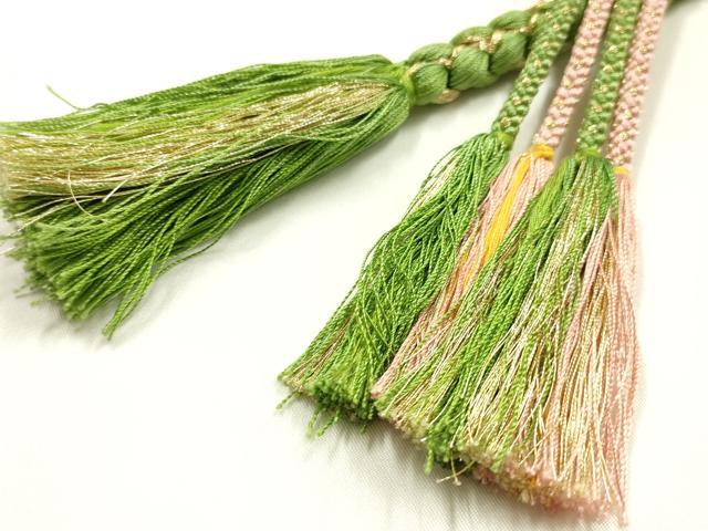平和屋着物●和装小物　振袖用帯締め　装飾　つまみ細工　パール　金糸　正絹　逸品　AABK9685ay