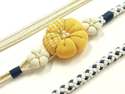 平和屋着物●和装小物　振袖用帯締め　装飾　ちりめん細工　パール　金糸　正絹　逸品　AABK9689ay
