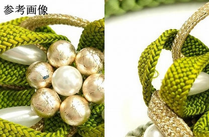 平和屋着物●和装小物　振袖用帯締め　装飾　パール　金糸　正絹　逸品　AABK9690ay