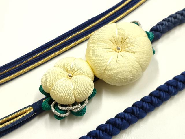 平和屋着物●和装小物　振袖用帯締め　装飾　ちりめん細工　金銀糸　撚り房　正絹　逸品　AABK9692ay