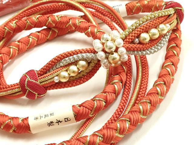 平和屋着物●和装小物　振袖用帯締め　翠嵐工房　装飾　パール　あわじ玉　金銀糸　撚り房　正絹　逸品　未使用　AABK9693ay