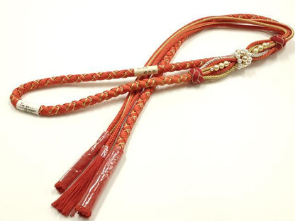 平和屋着物●和装小物　振袖用帯締め　翠嵐工房　装飾　パール　あわじ玉　金銀糸　撚り房　正絹　逸品　未使用　AABK9693ay