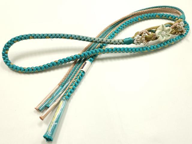 平和屋着物●和装小物　振袖用帯締め　装飾　つまみ細工　パール　金糸　正絹　逸品　未使用　AABK9694ay