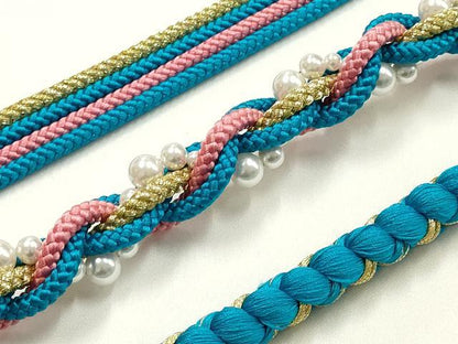 平和屋着物●和装小物　振袖用帯締め　装飾　パール　あわじ玉　金糸　正絹　逸品　未使用　AABK9695ay