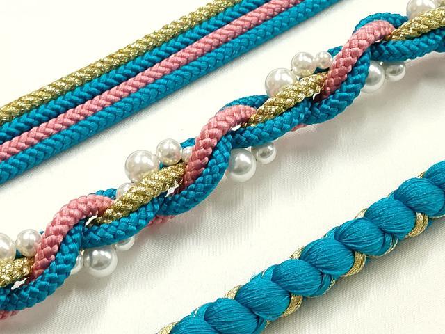 平和屋着物●和装小物　振袖用帯締め　装飾　パール　あわじ玉　金糸　正絹　逸品　未使用　AABK9695ay