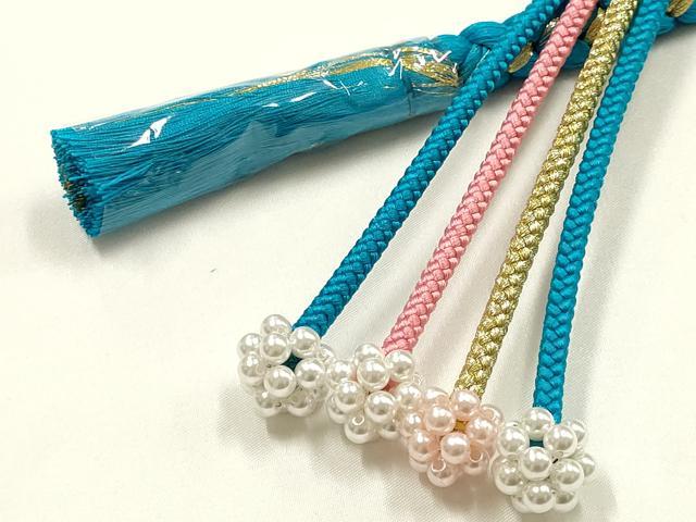 平和屋着物●和装小物　振袖用帯締め　装飾　パール　あわじ玉　金糸　正絹　逸品　未使用　AABK9695ay