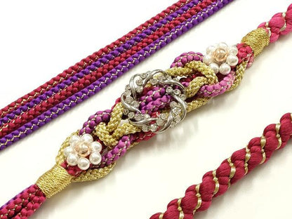 平和屋着物●和装小物　振袖用帯締め　装飾　ラインストーン　パール　金糸　正絹　逸品　AABK9697ay