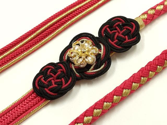 平和屋着物●和装小物　振袖用帯締め　翠嵐工房　装飾　パール　金糸　撚り房　正絹　逸品　未使用　AABK9704ay