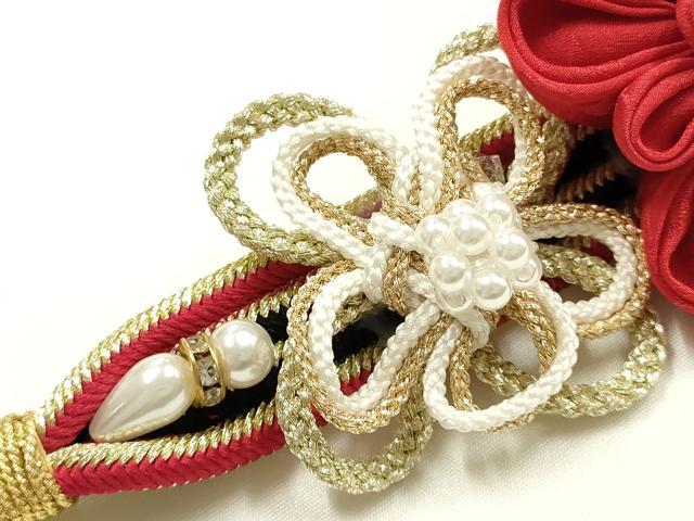 平和屋着物●和装小物　振袖用帯締め　装飾　つまみ細工　パール　ラインストーン　金糸　正絹　逸品　AABK9705ay