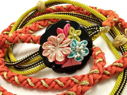 平和屋着物●和装小物　振袖用帯締め　装飾　つまみ細工　小田巻　金糸　正絹　逸品　AABK9706ay
