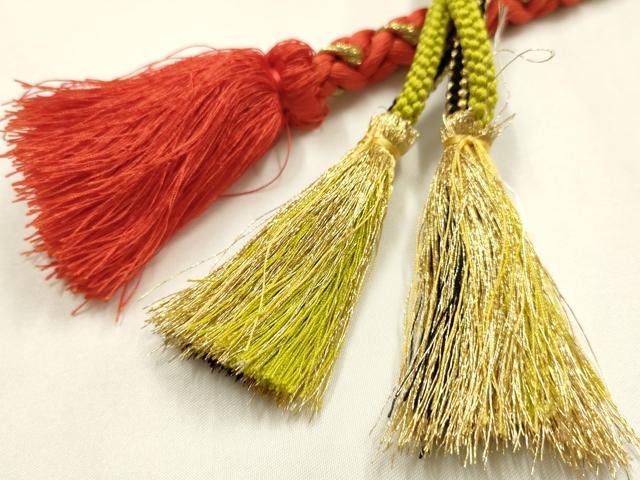 平和屋着物●和装小物　振袖用帯締め　装飾　つまみ細工　小田巻　金糸　正絹　逸品　AABK9706ay