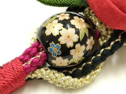 平和屋着物●和装小物　振袖用帯締め　装飾　ちりめん細工　飾り玉　金糸　正絹　逸品　AABK9708ay