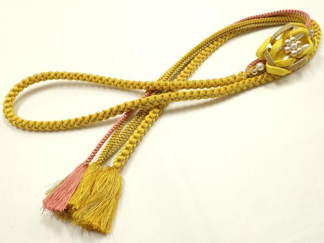 平和屋着物●和装小物　振袖用帯締め　装飾　パール　金糸　正絹　逸品　AABK9712ay