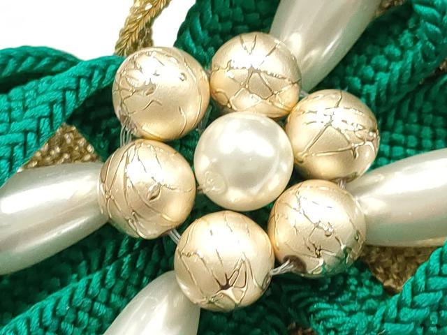 平和屋着物●和装小物　振袖用帯締め　装飾　パール　金糸　正絹　逸品　AABK9713ay