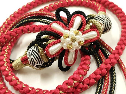 平和屋着物●和装小物　振袖用帯締め　装飾　パール　あわじ玉　金糸　正絹　逸品　AABK9715ay