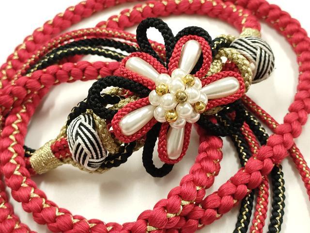 平和屋着物●和装小物　振袖用帯締め　装飾　パール　あわじ玉　金糸　正絹　逸品　AABK9715ay