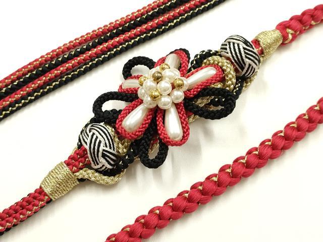 平和屋着物●和装小物　振袖用帯締め　装飾　パール　あわじ玉　金糸　正絹　逸品　AABK9715ay