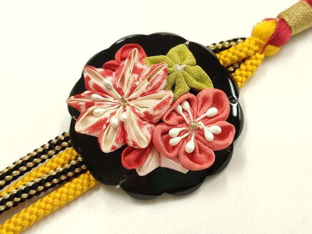 平和屋着物●和装小物　振袖用帯締め　装飾　つまみ細工　小田巻　金糸　正絹　逸品　AABK9718ay
