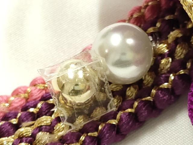 平和屋着物●和装小物　振袖用帯締め　装飾　パール　ビーズ　金糸　正絹　逸品　AABK9721ay