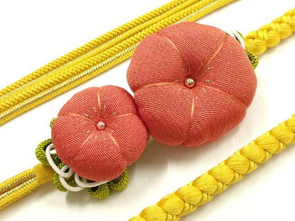 平和屋着物●和装小物　振袖用帯締め　装飾　ちりめん細工　金糸　撚り房　正絹　逸品　AABK9722ay