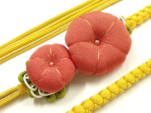 平和屋着物●和装小物　振袖用帯締め　装飾　ちりめん細工　金糸　撚り房　正絹　逸品　AABK9722ay