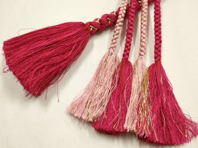 平和屋着物●和装小物　振袖用帯締め　装飾　つまみ細工　パール　鈴　金糸　正絹　逸品　AABK9732ay