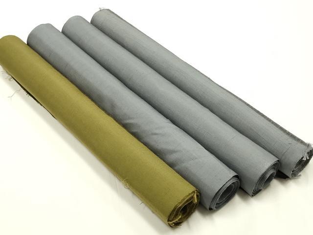 平和屋着物▼和装小物　八掛地まとめて4点　結城紬　灰色系　青朽葉色　正絹　逸品　AABK9761ay
