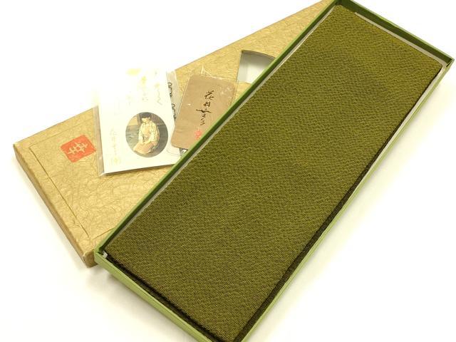 平和屋着物▼ファッションデザイナー　花井幸子　和装小物　重ね衿　鶯色　正絹　逸品　AABK9764ay
