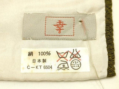 平和屋着物▼ファッションデザイナー　花井幸子　和装小物　重ね衿　鶯色　正絹　逸品　AABK9764ay