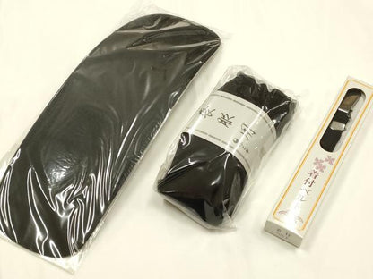 平和屋着物▼和装小物 喪服小物まとめて9点 バッグ 草履 帯締め 帯揚げ 前板 腰紐 帯枕 着付けベルト 逸品 未使用 AABK9767ay