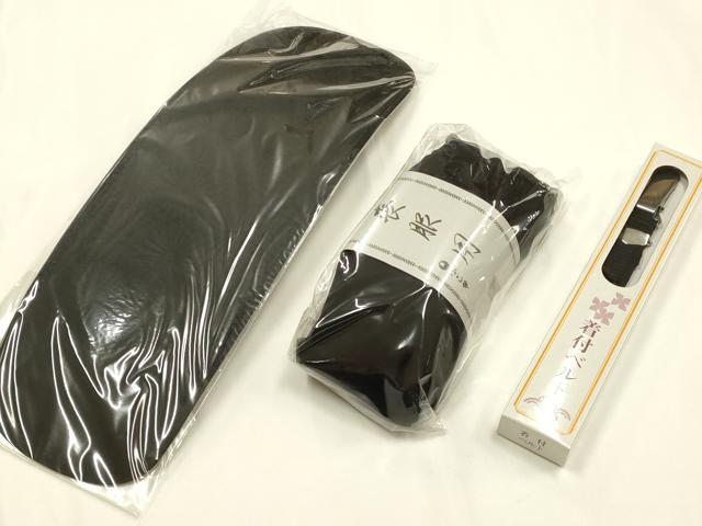 平和屋着物▼和装小物 喪服小物まとめて9点 バッグ 草履 帯締め 帯揚げ 前板 腰紐 帯枕 着付けベルト 逸品 未使用 AABK9767ay