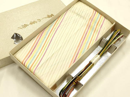 平和屋着物●和装小物　帯締め・帯揚げセット　七本原　厄除け紐　七色紐　7色　細紐　斜縞　正絹　逸品　未使用　AABK9788ay