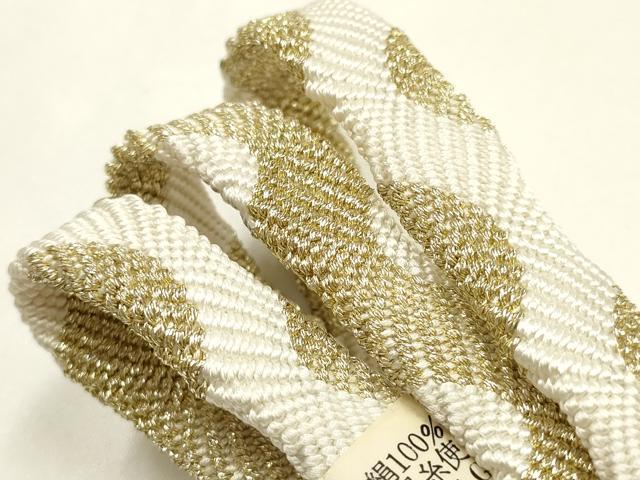 平和屋着物●和装小物　帯締め・帯揚げ・扇子セット　礼装用　平組　柄絞り　斜縞　金糸　正絹　逸品　未使用　AABK9795ay