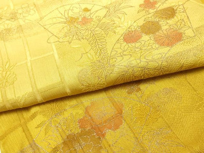 平和屋着物●和装小物　帯締め・帯揚げセット　平組　地紙花文　金彩　暈し染め　正絹　逸品　未使用　AABK9799ay