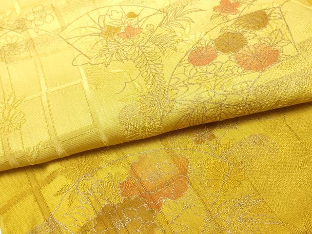 平和屋着物●和装小物　帯締め・帯揚げセット　平組　地紙花文　金彩　暈し染め　正絹　逸品　未使用　AABK9799ay
