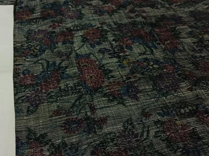 平和屋着物▽上質な紬　単衣　ちぢみ織　草花文　正絹　逸品　AABK9801jh