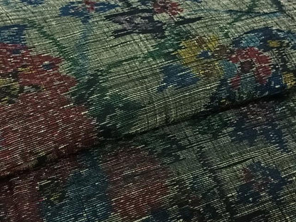 平和屋着物▽上質な紬　単衣　ちぢみ織　草花文　正絹　逸品　AABK9801jh