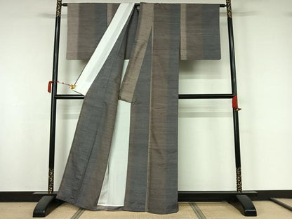 平和屋着物▽上質な紬　単衣　間道　正絹　逸品　AABK9802jh