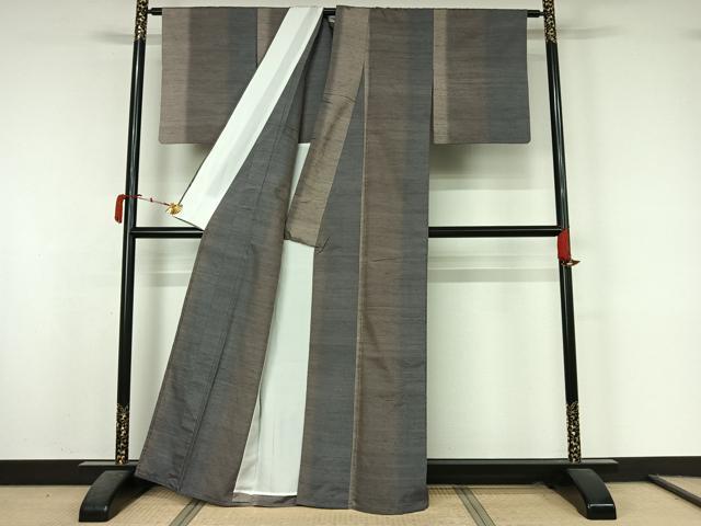 平和屋着物▽上質な紬　単衣　間道　正絹　逸品　AABK9802jh