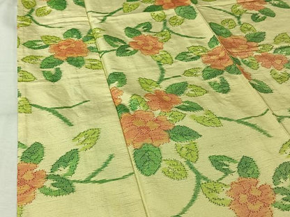 平和屋着物▽上質な紬　単衣　草花文　正絹　逸品　AABK9803jh