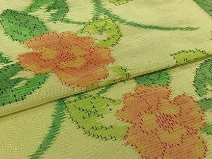 平和屋着物▽上質な紬　単衣　草花文　正絹　逸品　AABK9803jh